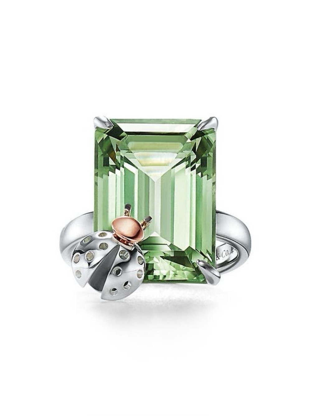 Tiffany & Co. Love Bugs Green Quartz Ladybug Ring Silver & 18K Rose Gold